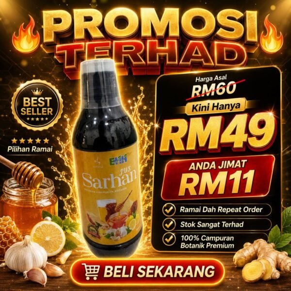 Jus Sarhan Pati Herba Madu Halia Bentong Campuran Botanik 300ml (1 Botol)