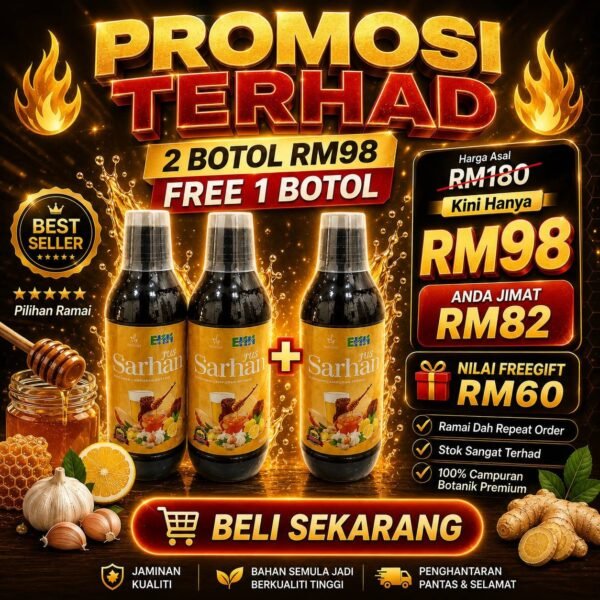 Jus Sarhan Pati Herba Madu Halia Bentong Campuran Botanik 300ml (2 Botol FREE 1 Botol)