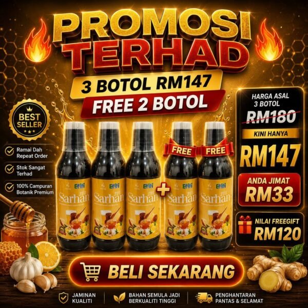 Jus Sarhan Pati Herba Madu Halia Bentong Campuran Botanik 300ml (3 Botol FREE 2 Botol)