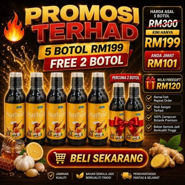 Jus Sarhan Pati Herba Madu Halia Bentong Campuran Botanik 300ml (5 Botol FREE 2 Botol)